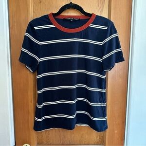 Veronica Beard Navy and Red Striped Short Sleeve Tee